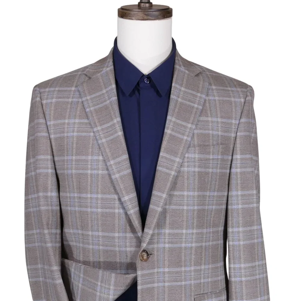 Lauren Ralph Lauren Sport Coat Blazer Mens 38R Beige Blue Plaid Two Button